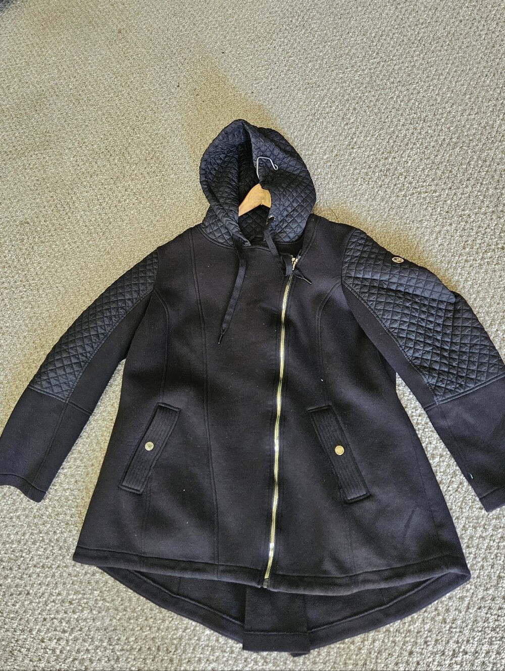 Michael Kors Black Quilted-Sleeve Hooded Coat With
